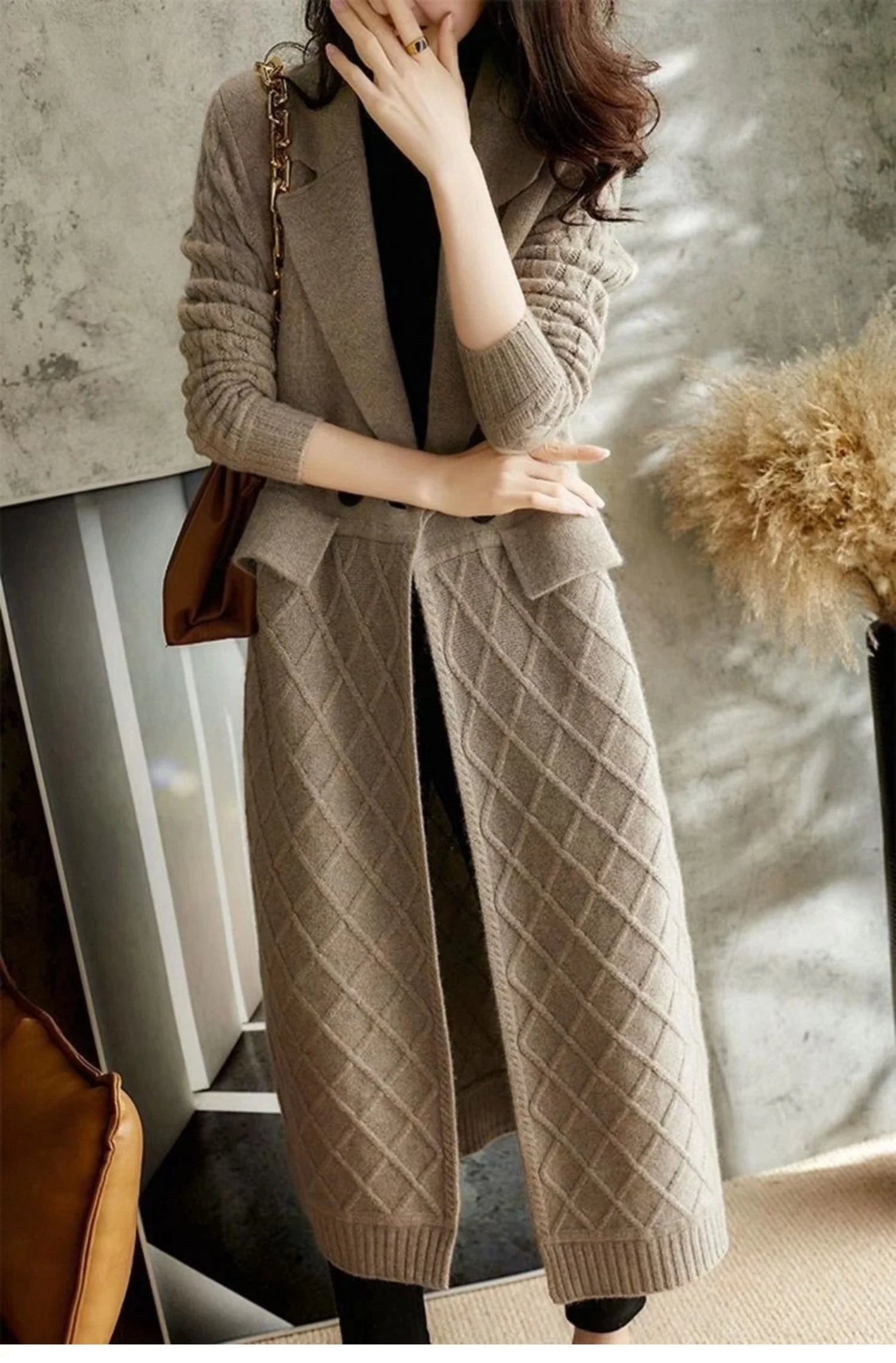 Temperament long over knee cashmere cardigan female autumn winter loose Korean version of thin wool overcoat sweater