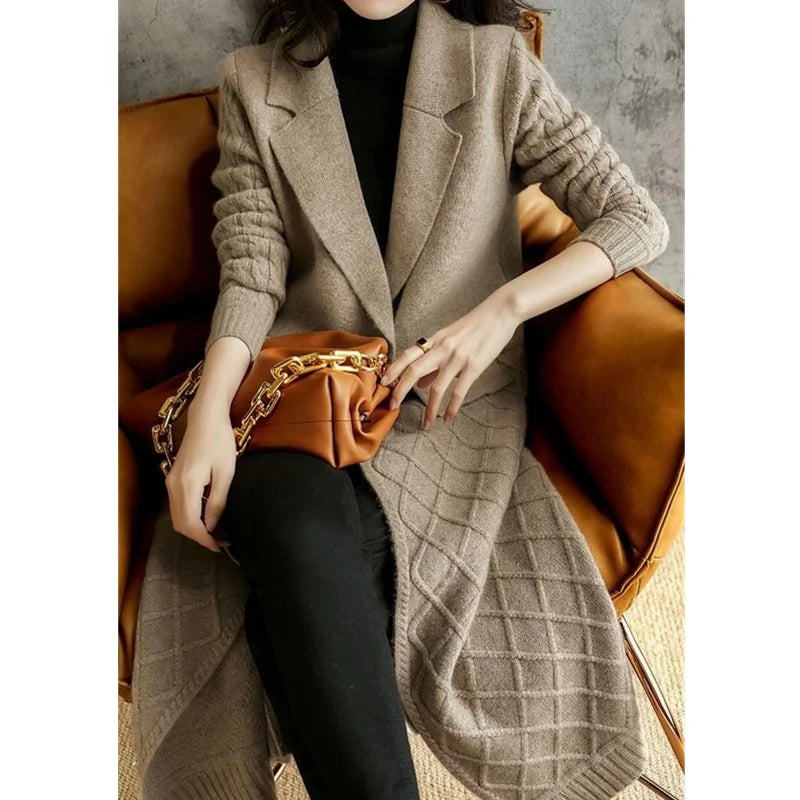 Temperament long over knee cashmere cardigan female autumn winter loose Korean version of thin wool overcoat sweater