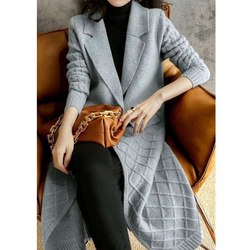 Temperament long over knee cashmere cardigan female autumn winter loose Korean version of thin wool overcoat sweater