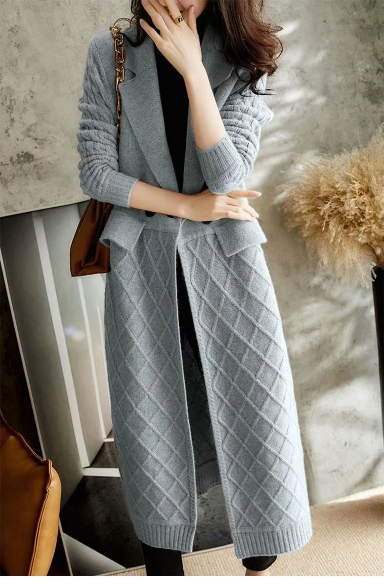 Temperament long over knee cashmere cardigan female autumn winter loose Korean version of thin wool overcoat sweater