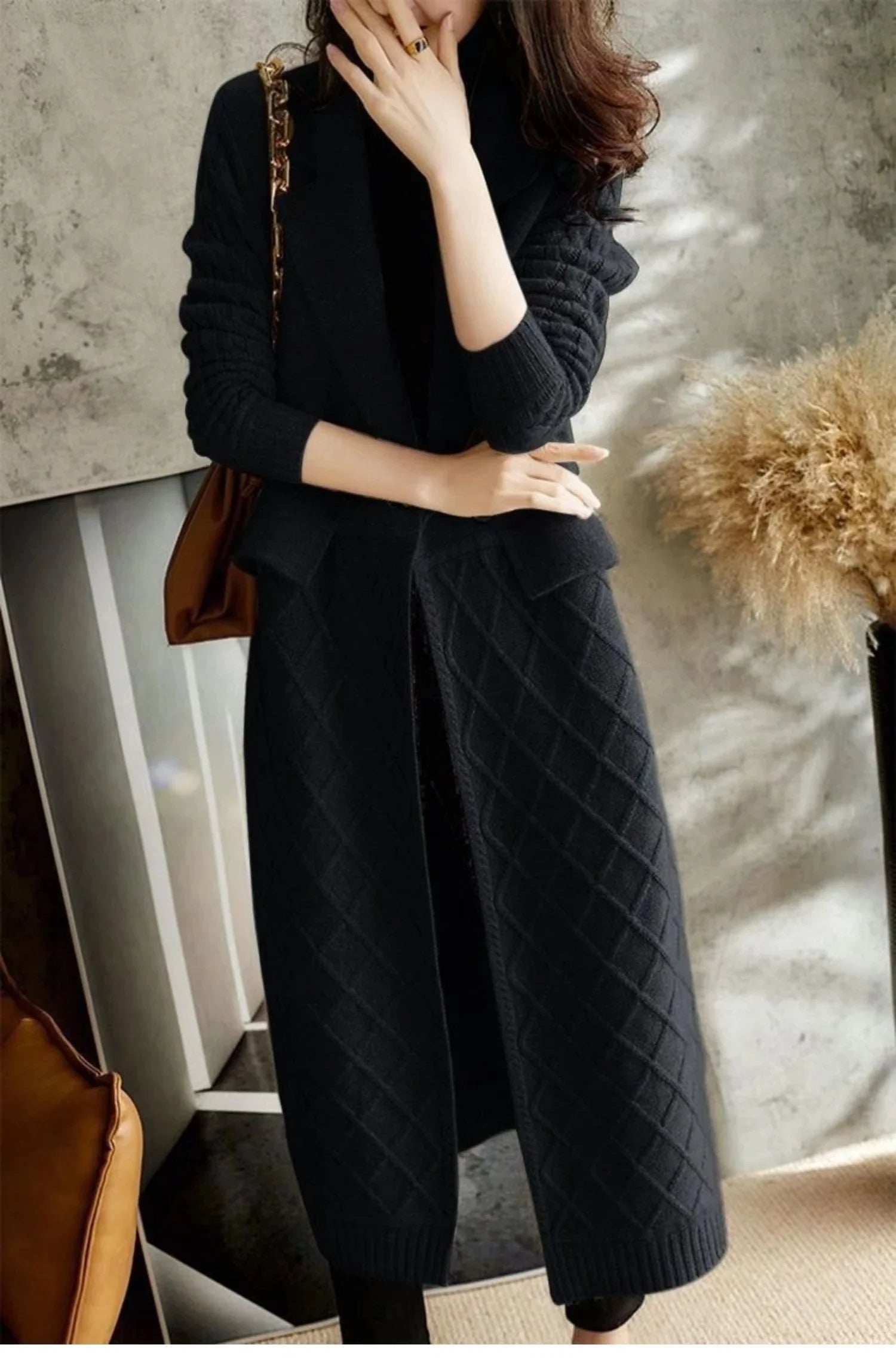 Temperament long over knee cashmere cardigan female autumn winter loose Korean version of thin wool overcoat sweater