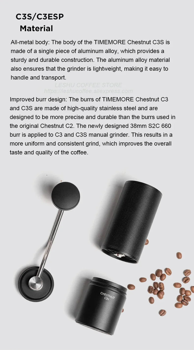 TIMEMORE Chestnut C3S / C3ESP Manual Coffee Grinder Upgrade All-metal Body & Anti-slip Design Portable Grinder S2C Burr