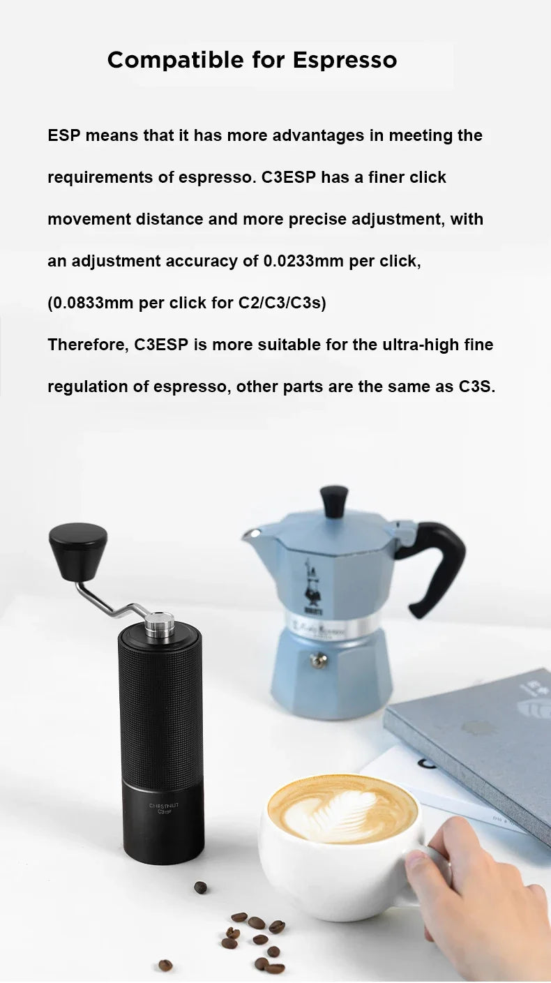 TIMEMORE Chestnut C3S / C3ESP Manual Coffee Grinder Upgrade All-metal Body & Anti-slip Design Portable Grinder S2C Burr