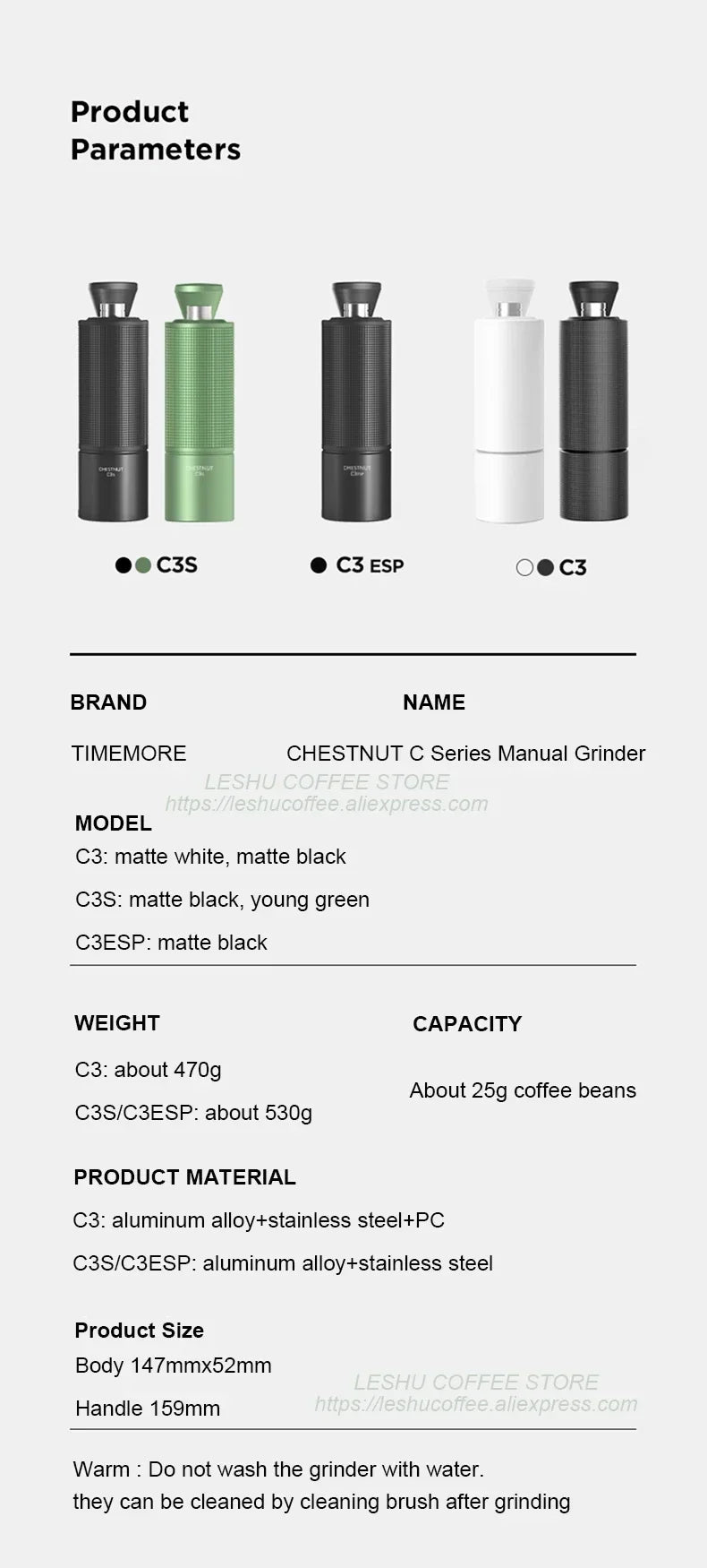 TIMEMORE Chestnut C3S / C3ESP Manual Coffee Grinder Upgrade All-metal Body & Anti-slip Design Portable Grinder S2C Burr