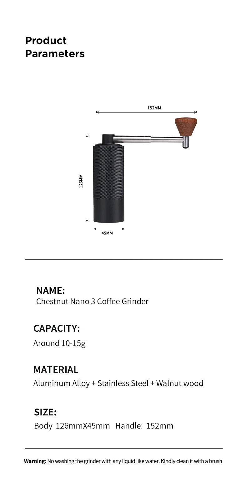 TIMEMORE Nano3 Manual Coffee Grinder Hand-Cranked Mill Precision Grinding with S2C660 Burrs Folding Crank