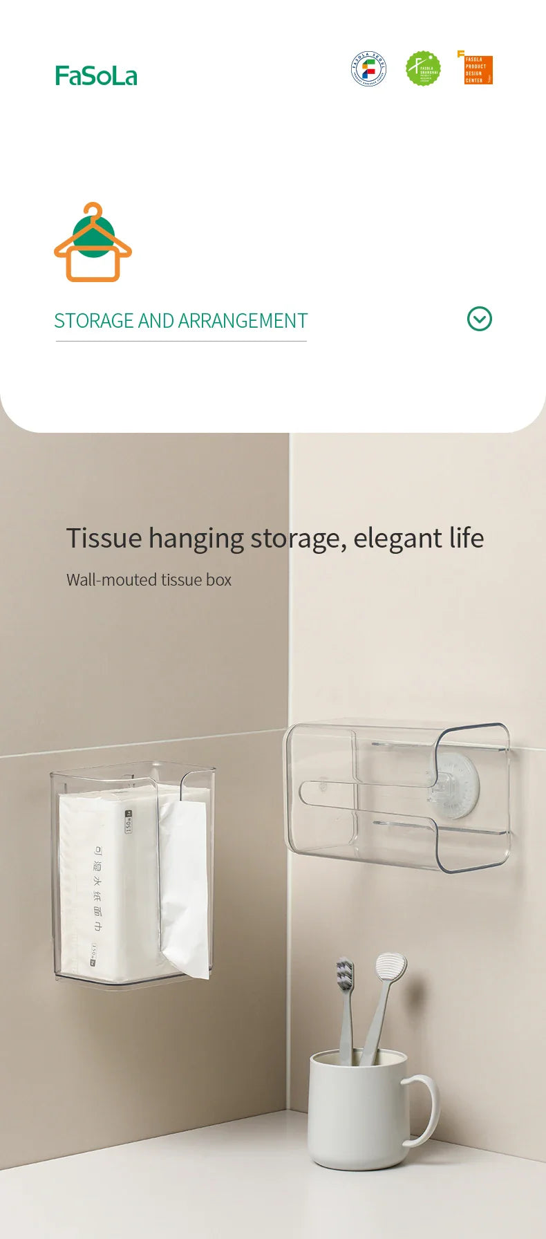 Transparent Plastic Tissue Box for Bathroom Sucker-Type Wall-Mounted Facial Tissue Storage and Hand Towel Box