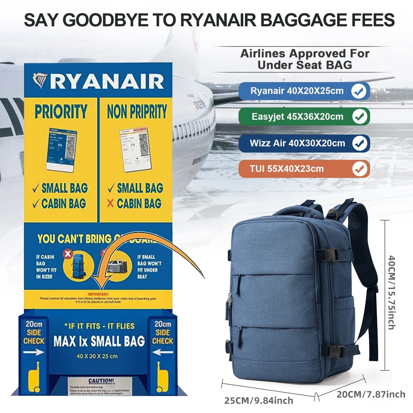 Travel Backpack Short Distance Airplane Ryanair Cabin Bag 40x20x25 Backpack Women Men leisure School Laptop Bag Carry