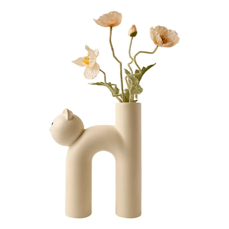 Tube Shaped Cat Resin Vase Creative Cute Modern Minimalist Home Vase Decoration Flower Vase