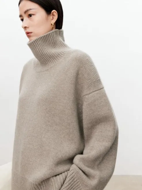 Turtleneck pure cashmere sweater female loose and thick languid lazy wind pullover sweater knitting base sweater