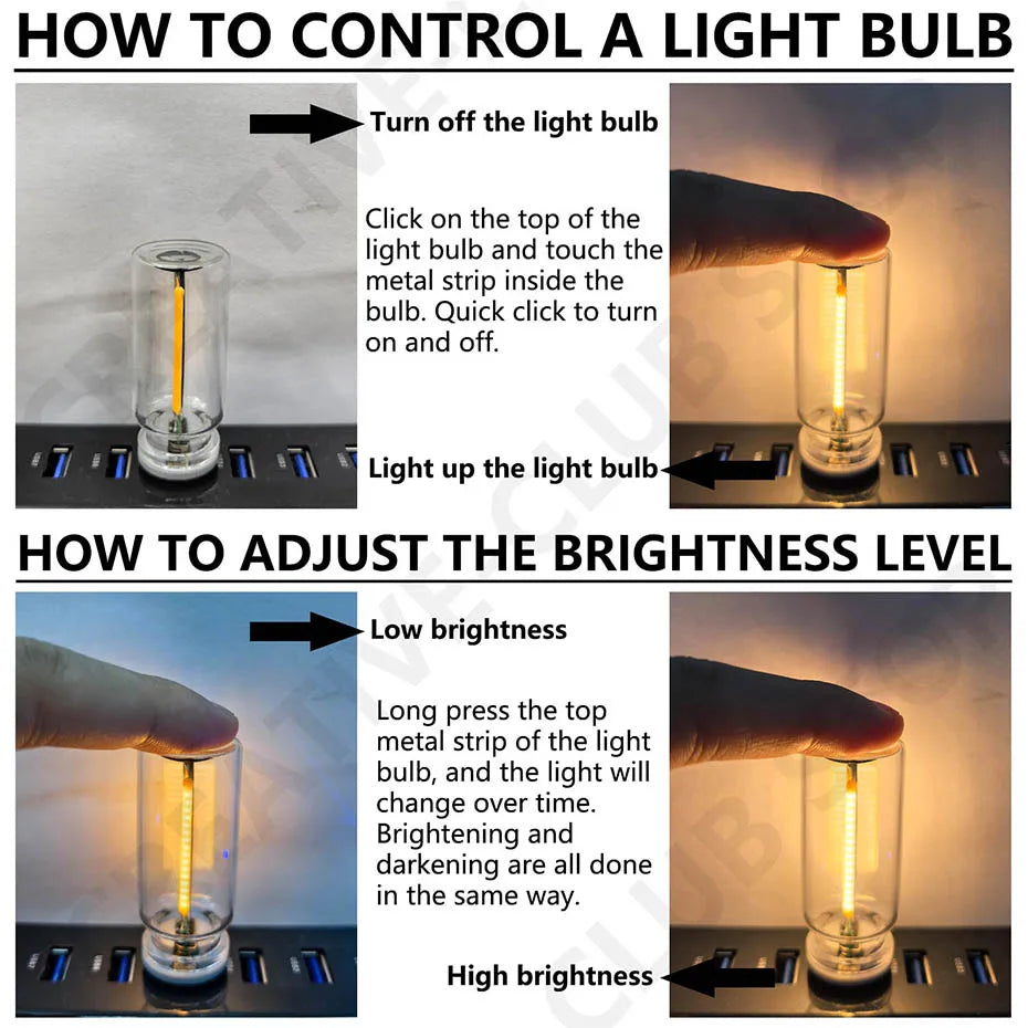 USB Touch Control LED Night Light Atmosphere Light Edison Bulb Incandescent Lamp LED Filament Light Bulb Bedroom