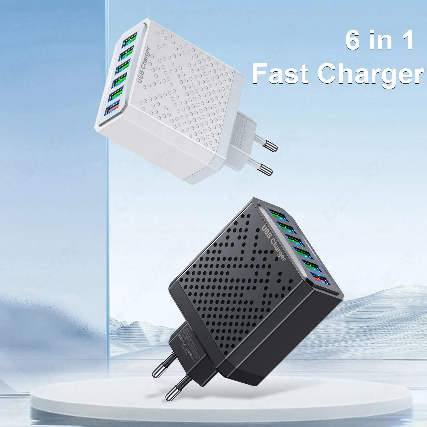 USLION 6 In 1 USB Charger QC3.0 Fast Charging Quick Charger For Samsung S23 Xiaomi Mobile Phone Charge Adapter