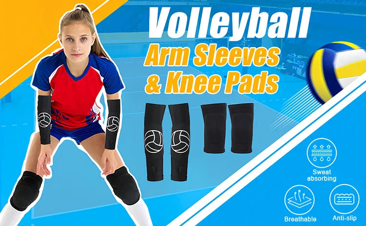 Volleyball Arm Sleeves and Knee Pad Elastic Knee Protector Thickened Sponge Support Protection Pad for Girl Women Teens