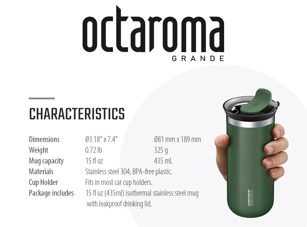 WACACO Octaroma Vacuum Insulated Coffee Mug Double-wall Stainless Steel Travel Tumbler 6/10/15 fl oz thermo Valentines