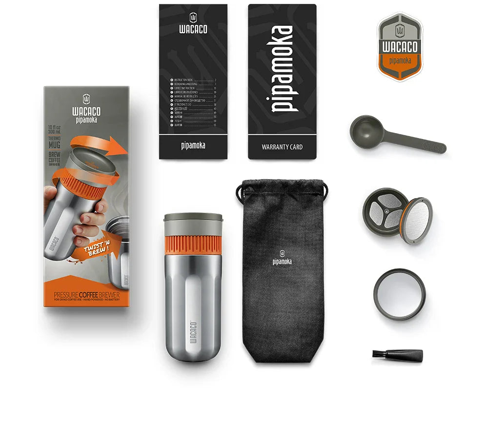 WACACO Pipamoka All-in-one Vacuum Pressured Portable Coffee Maker Insulated Travel Mug Hand Powered and Pressure Brewer