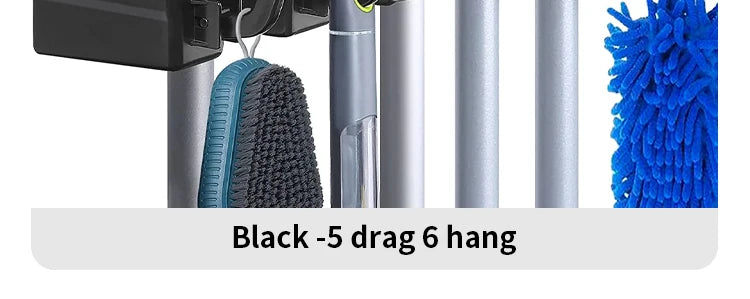 Wall Mounted Mop Holder 3/4/5 Position Multi-Functional Broom Hanger Shelf Home Kitchen Storage Black Magic Plastic Mop