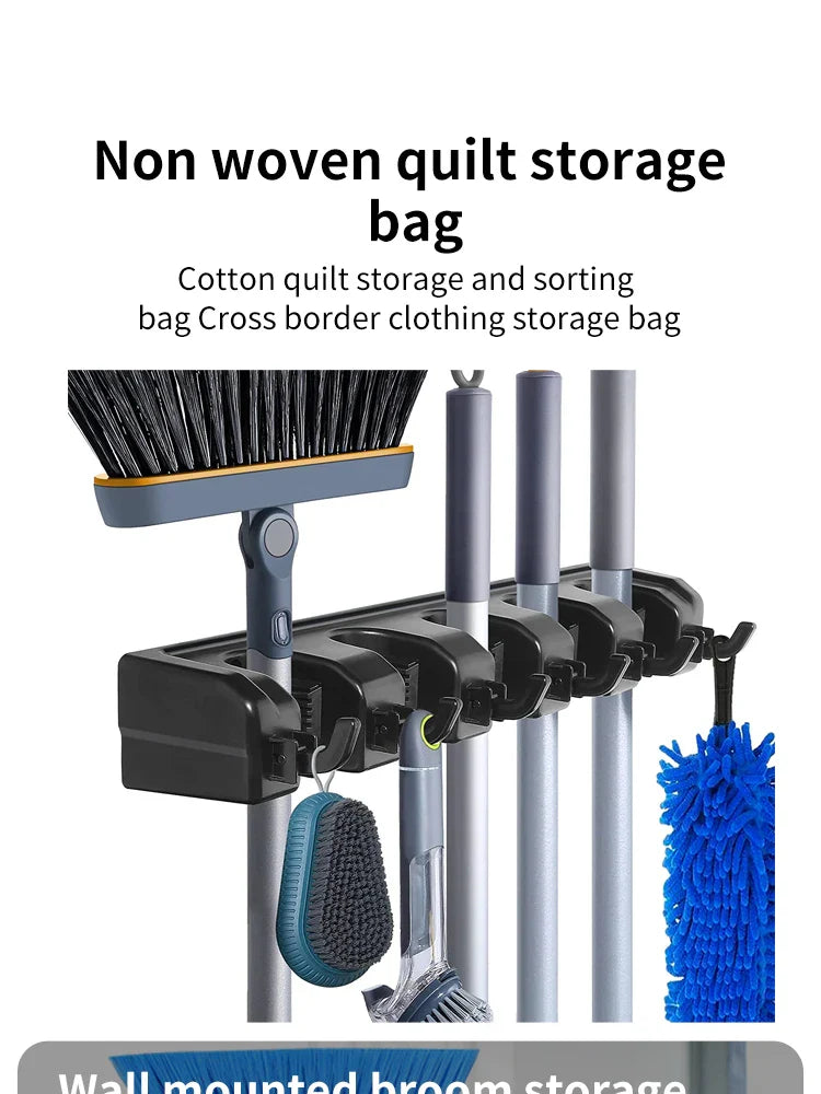 Wall Mounted Mop Holder 3/4/5 Position Multi-Functional Broom Hanger Shelf Home Kitchen Storage Black Magic Plastic Mop