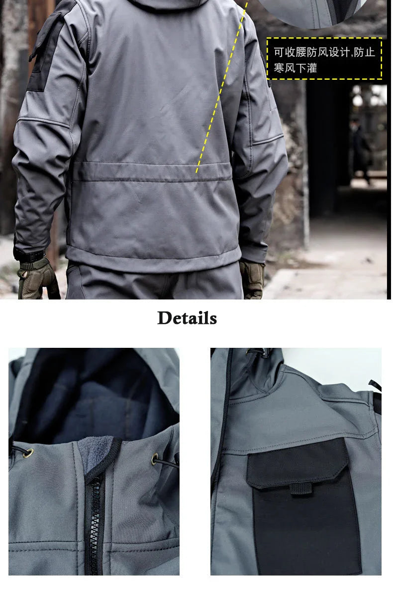 Winter Outdoor Waterproof Suits Men Tactical Windproof Hooded Jacket Fleece Warm Pants Multi-pocket Thermal Sets Autumn