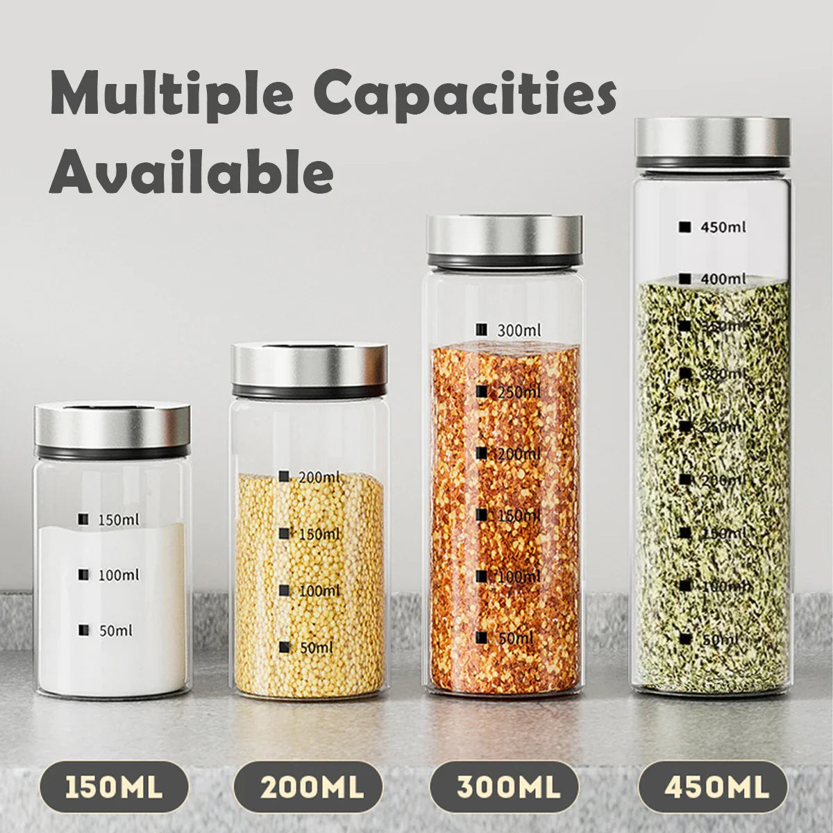 WMMO High Borosilicate Glass Spice Shaker with Stainless Steel Cover Dust and Insect Proof Adjustable Spice Jar Kitchen