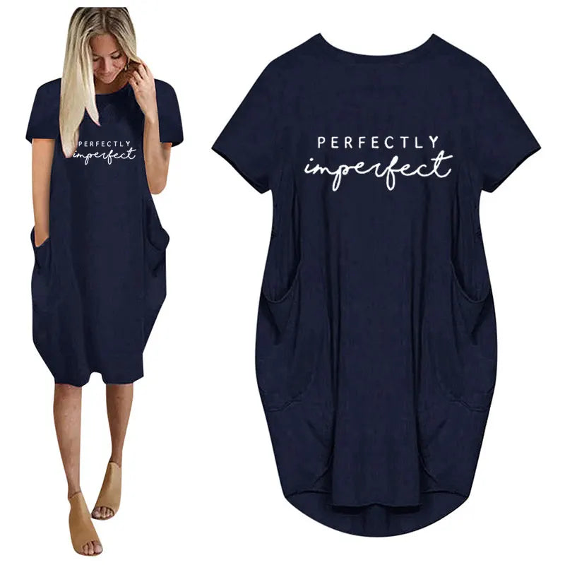 Women’s Loose Short Sleeved Summer Plus Size Dress Pocket T-shirt Style Mini Dresses Summer Casual Loose Dress Vestidos