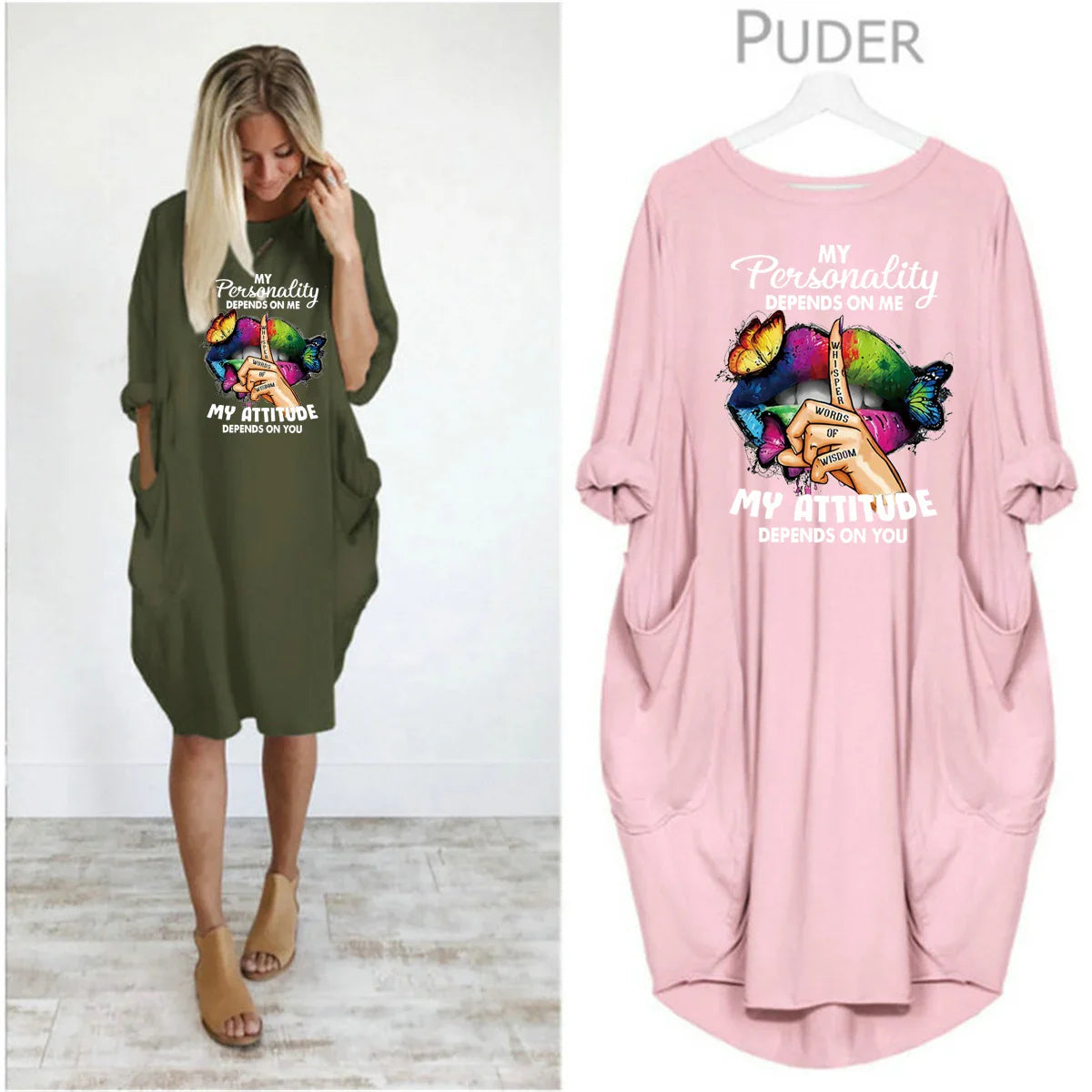 Women’s printed loose long sleeved summer plus size dress autumn and winter New Fashion Printed Round Neck Dress