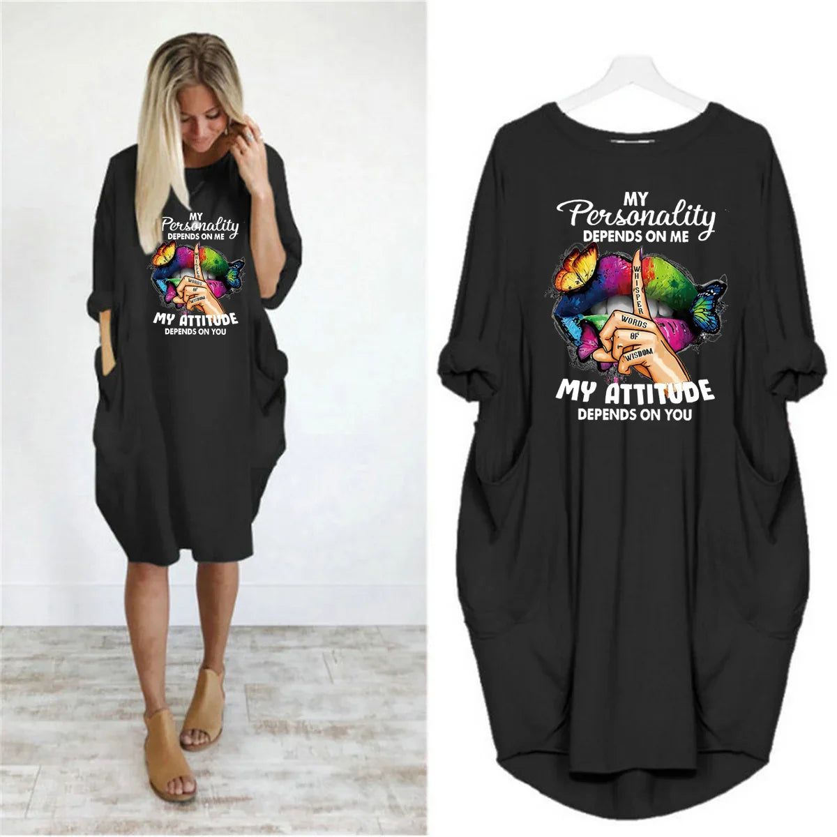 Women’s printed loose long sleeved summer plus size dress autumn and winter New Fashion Printed Round Neck Dress