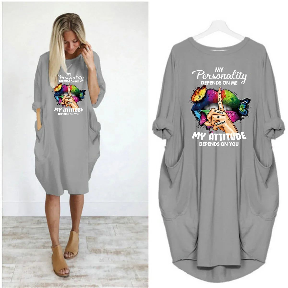 Women’s printed loose long sleeved summer plus size dress autumn and winter New Fashion Printed Round Neck Dress