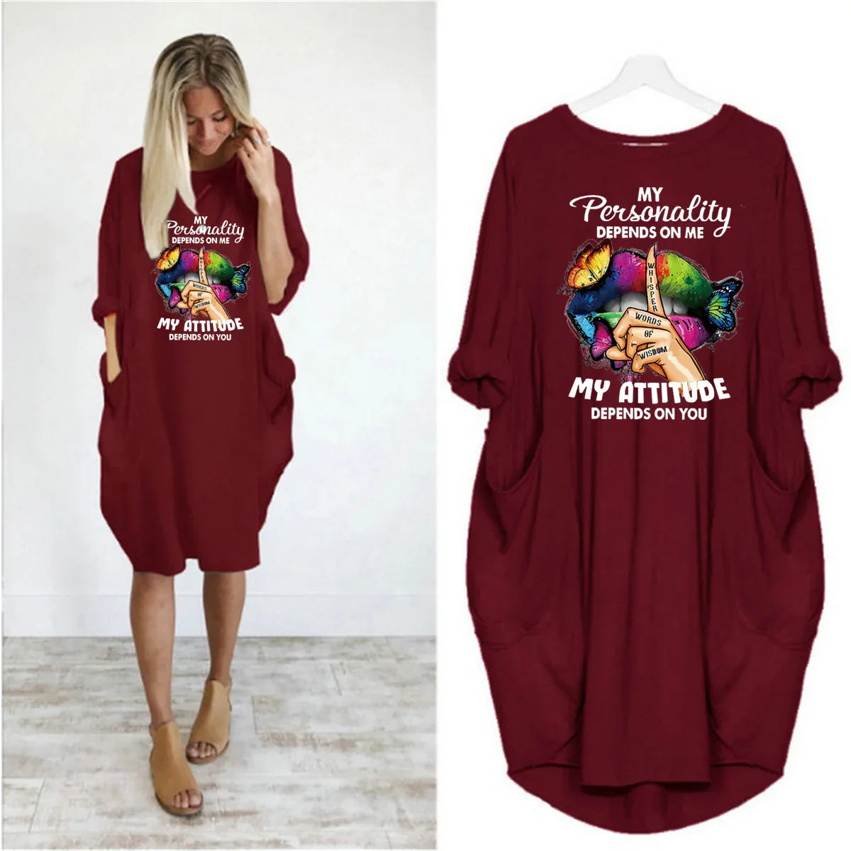 Women’s printed loose long sleeved summer plus size dress autumn and winter New Fashion Printed Round Neck Dress