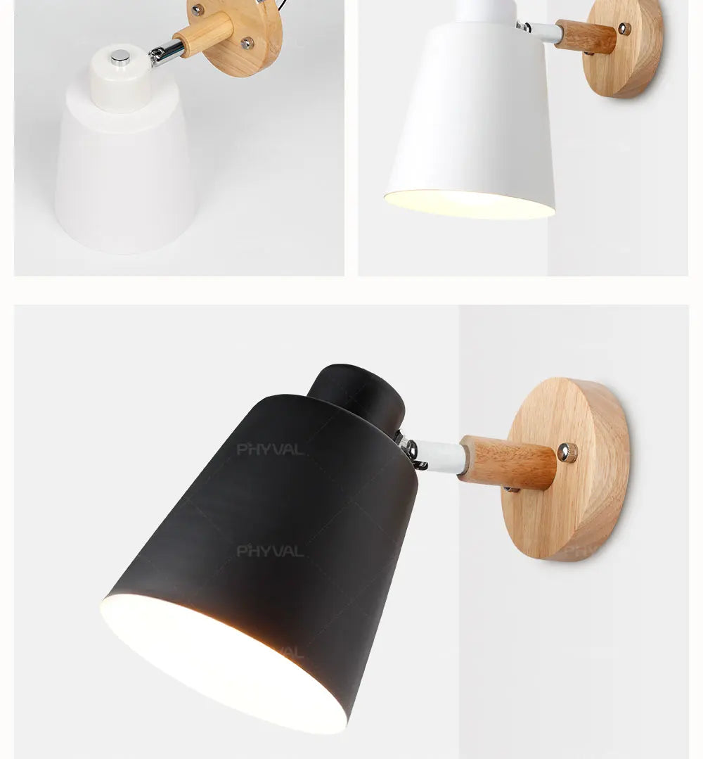 wooden wall lights bedside wall lamp wall sconce modern wall light for bedroom Nordic macaroon 6 color steering head