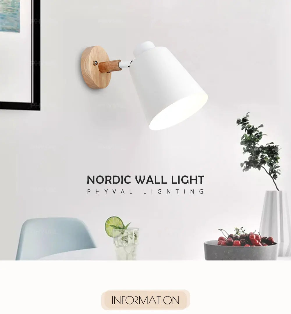 wooden wall lights bedside wall lamp wall sconce modern wall light for bedroom Nordic macaroon 6 color steering head