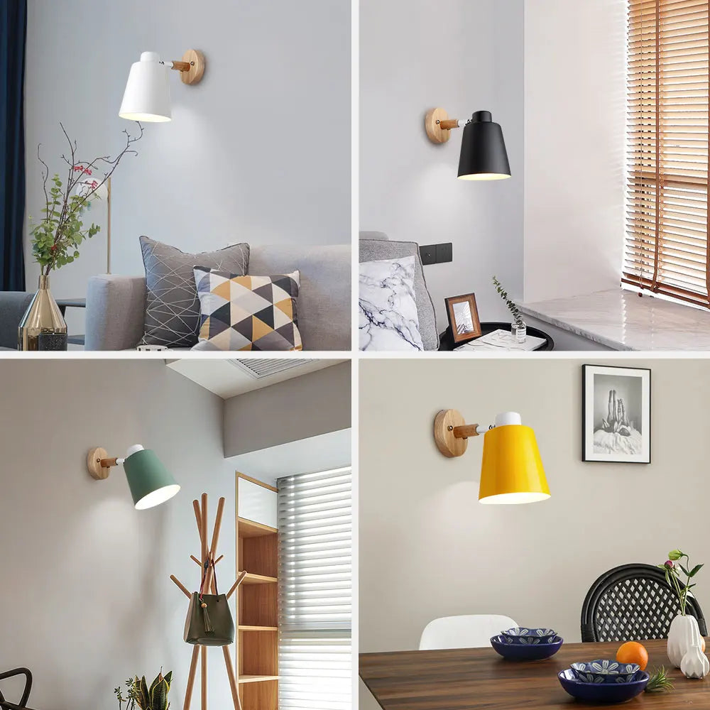 wooden wall lights bedside wall lamp wall sconce modern wall light for bedroom Nordic macaroon 6 color steering head