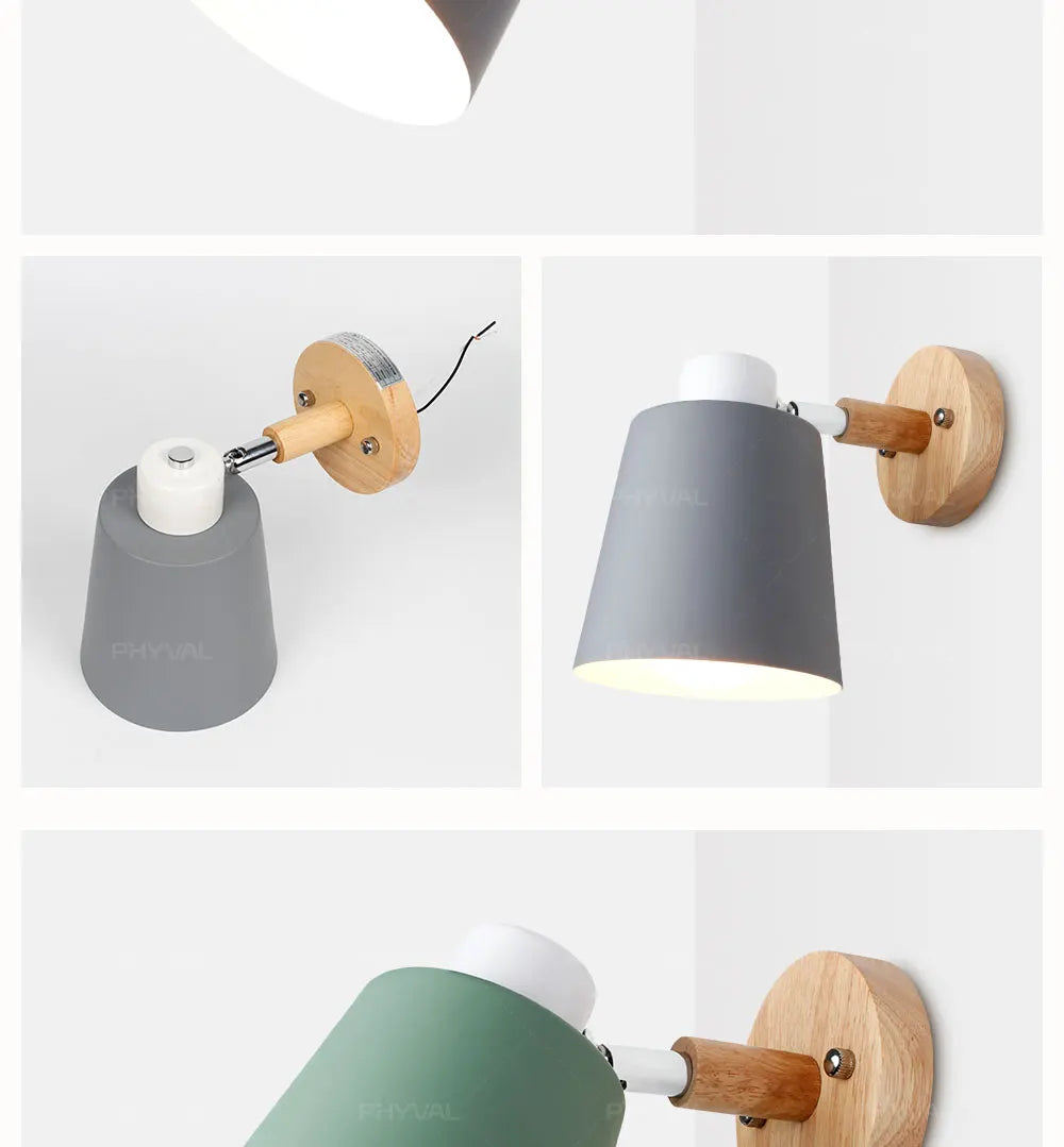 wooden wall lights bedside wall lamp wall sconce modern wall light for bedroom Nordic macaroon 6 color steering head