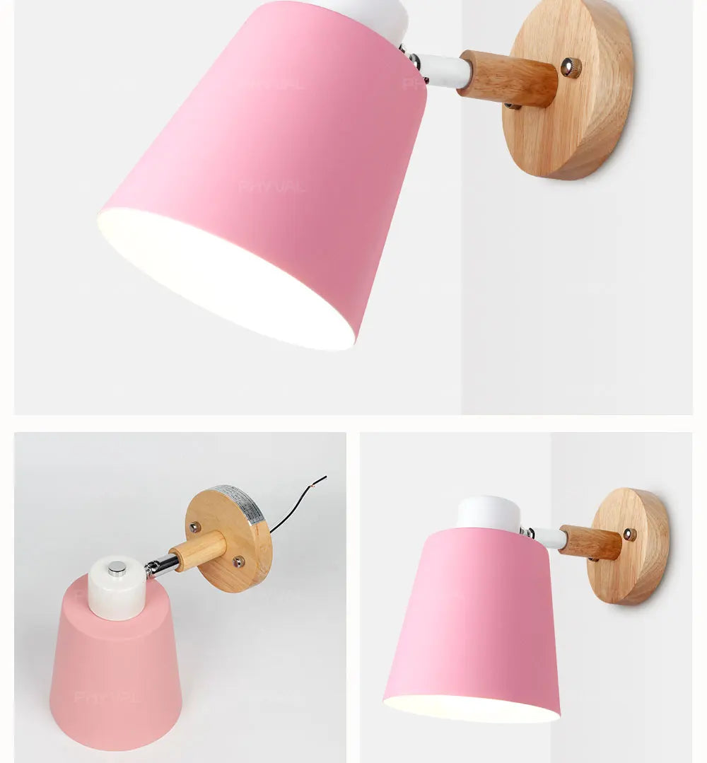 wooden wall lights bedside wall lamp wall sconce modern wall light for bedroom Nordic macaroon 6 color steering head