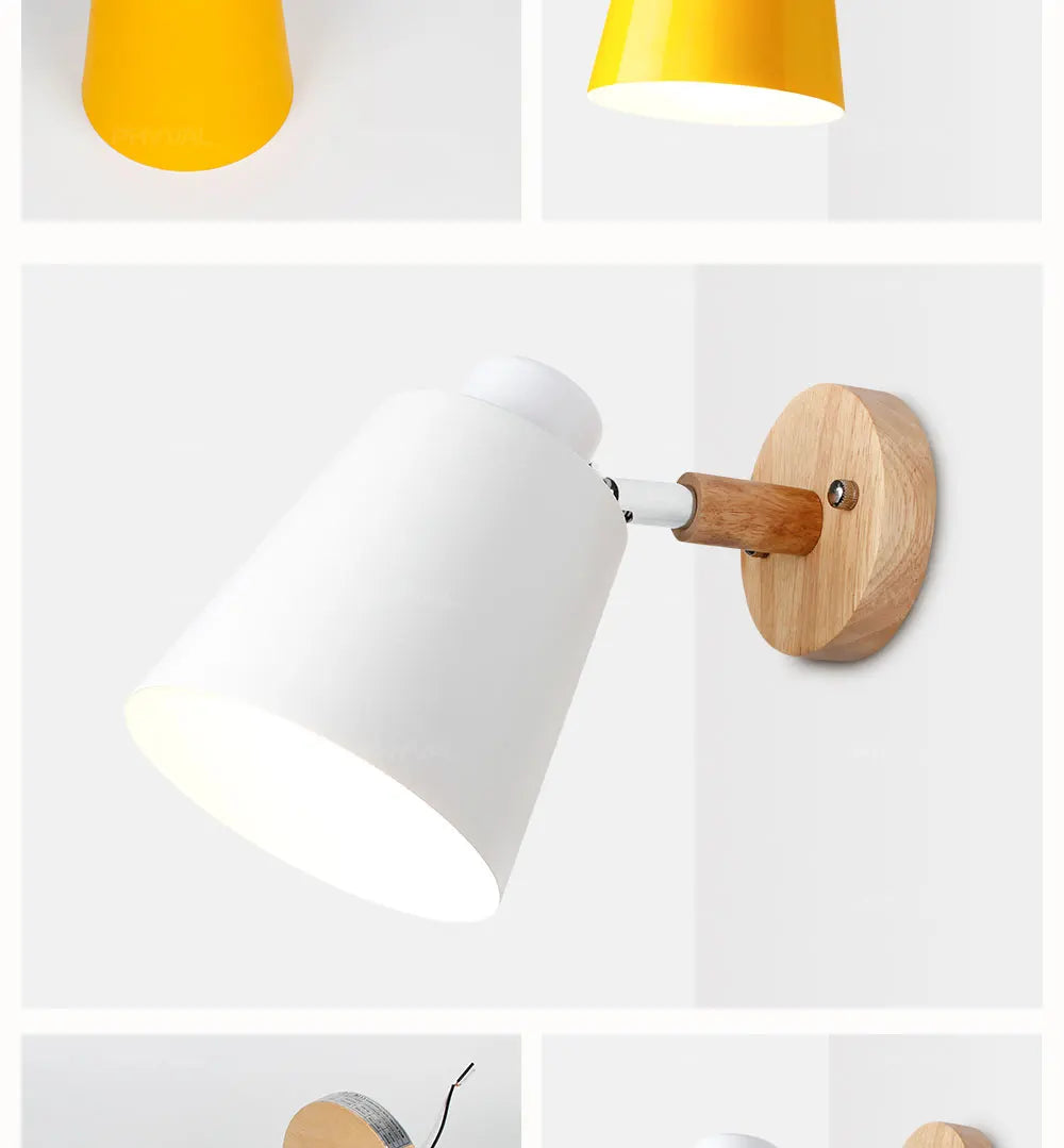 wooden wall lights bedside wall lamp wall sconce modern wall light for bedroom Nordic macaroon 6 color steering head