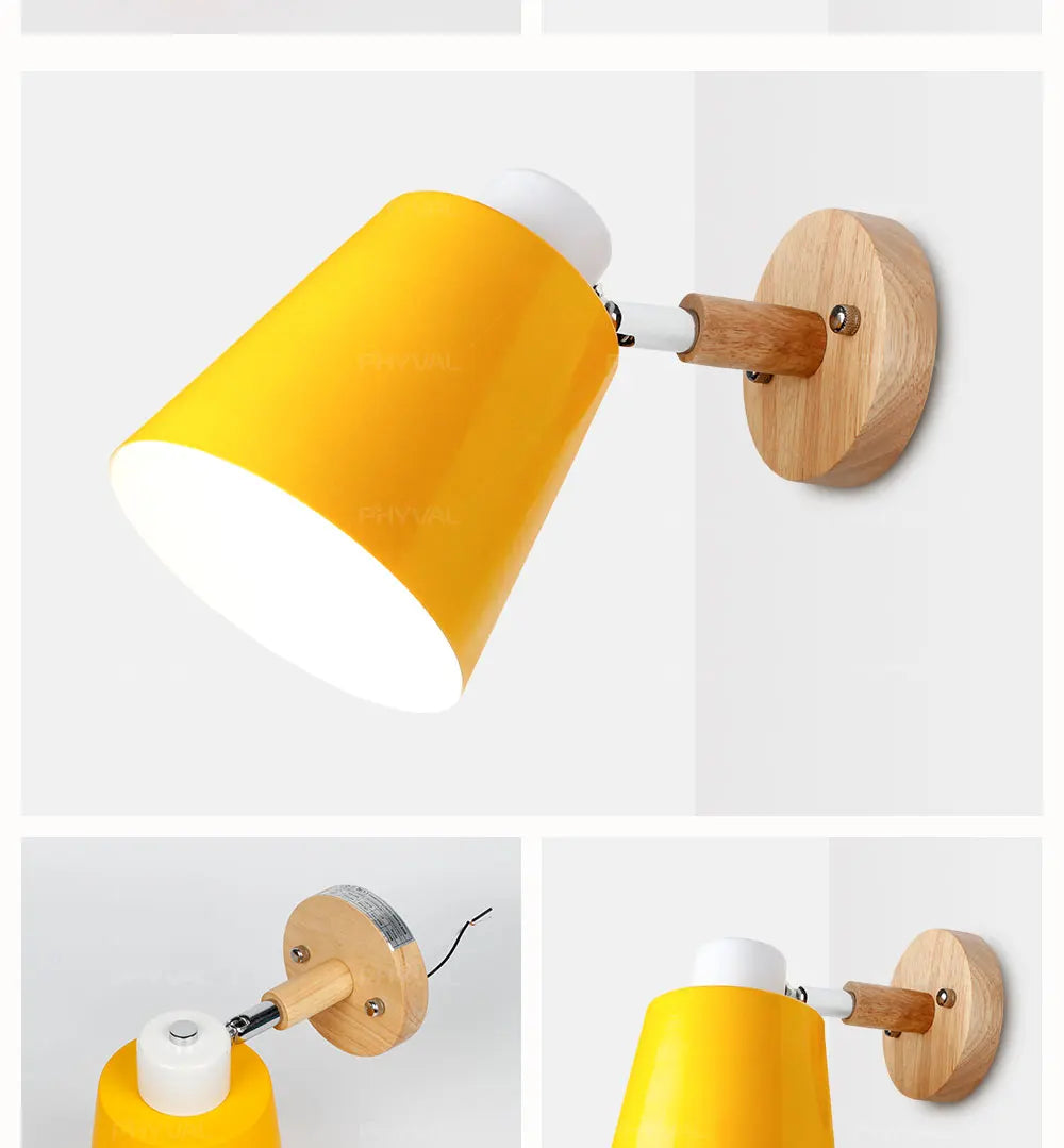 wooden wall lights bedside wall lamp wall sconce modern wall light for bedroom Nordic macaroon 6 color steering head