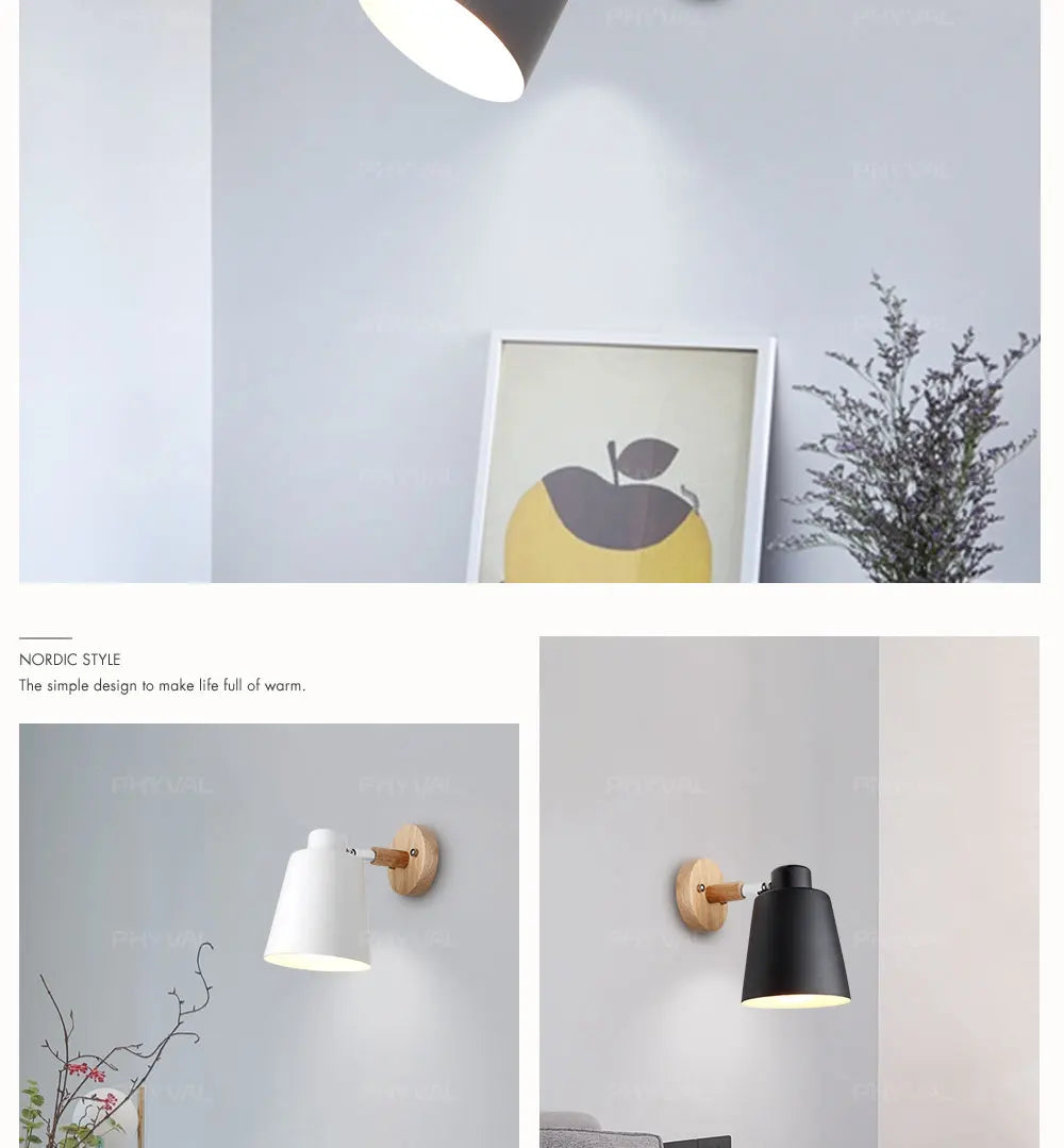 wooden wall lights bedside wall lamp wall sconce modern wall light for bedroom Nordic macaroon 6 color steering head