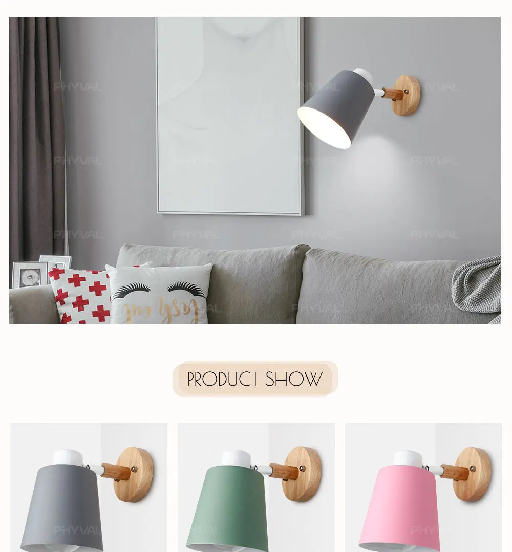 wooden wall lights bedside wall lamp wall sconce modern wall light for bedroom Nordic macaroon 6 color steering head