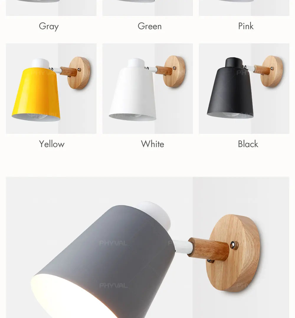 wooden wall lights bedside wall lamp wall sconce modern wall light for bedroom Nordic macaroon 6 color steering head