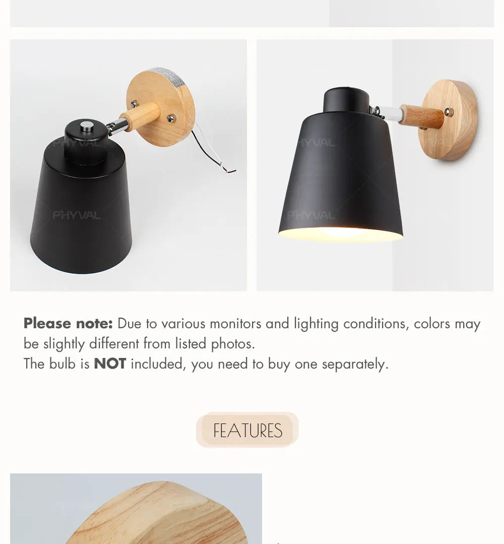 wooden wall lights bedside wall lamp wall sconce modern wall light for bedroom Nordic macaroon 6 color steering head